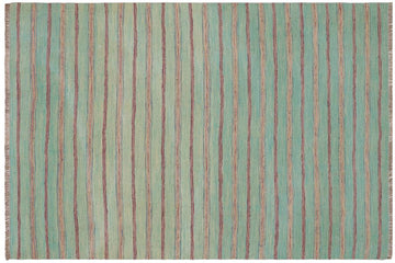 Flat Weave Kilim, Antique, Navaho, Vintage, Handmade, Modern Kilim Blue Purple Hand-Woven Rectangle 100% Wool Area Rug 5 x 7